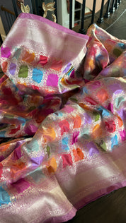Pure Silk Banarasi - Thulian Pink Multi Color