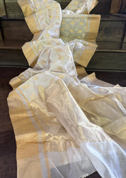 Pure Chanderi Pattu Silk - Off White Jaal woven