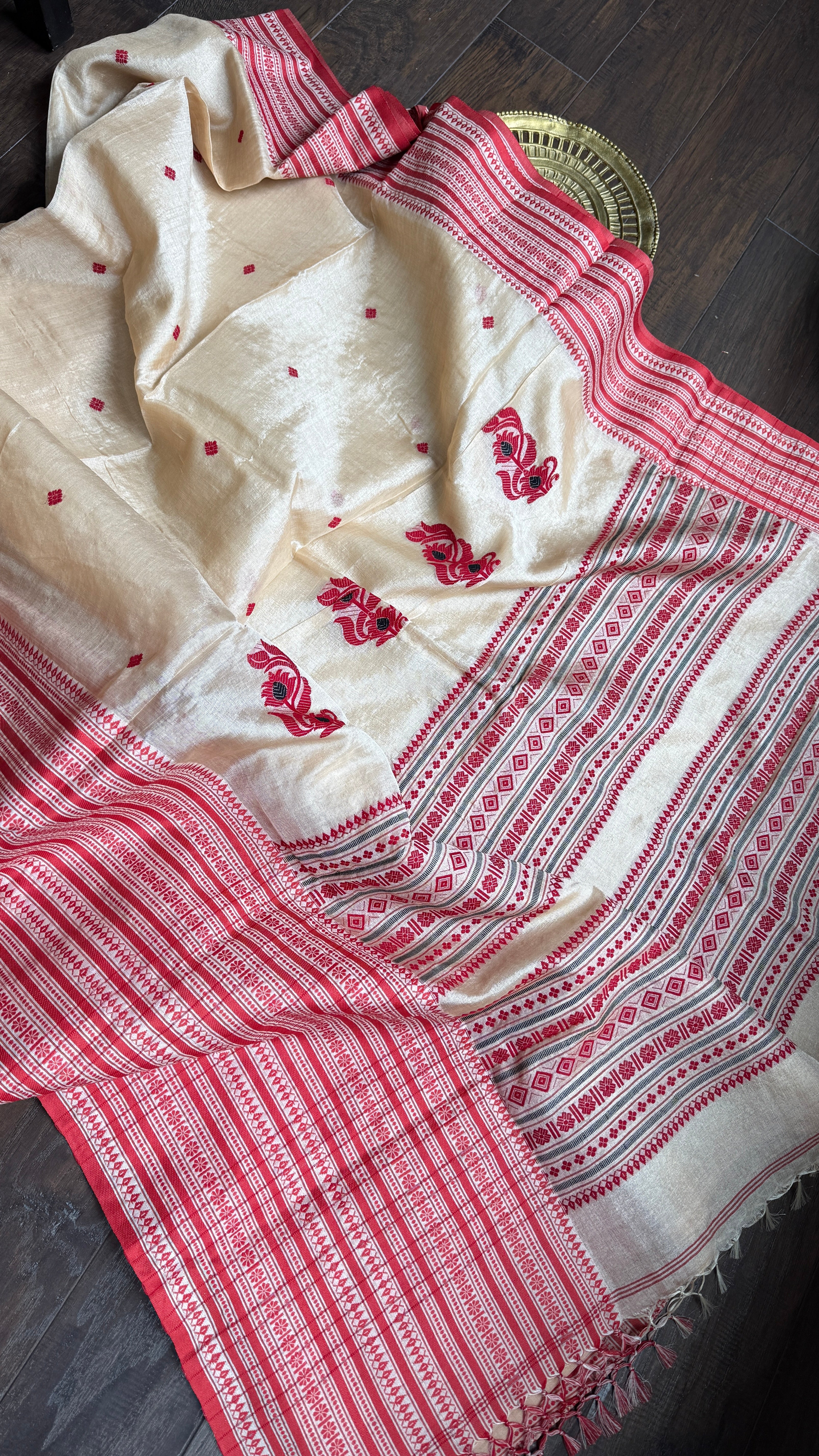 Pure Gachi Tussar Silk - Cream Red