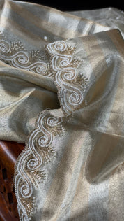 Designer Tissue Silk - Silver Golden Embroidered 2