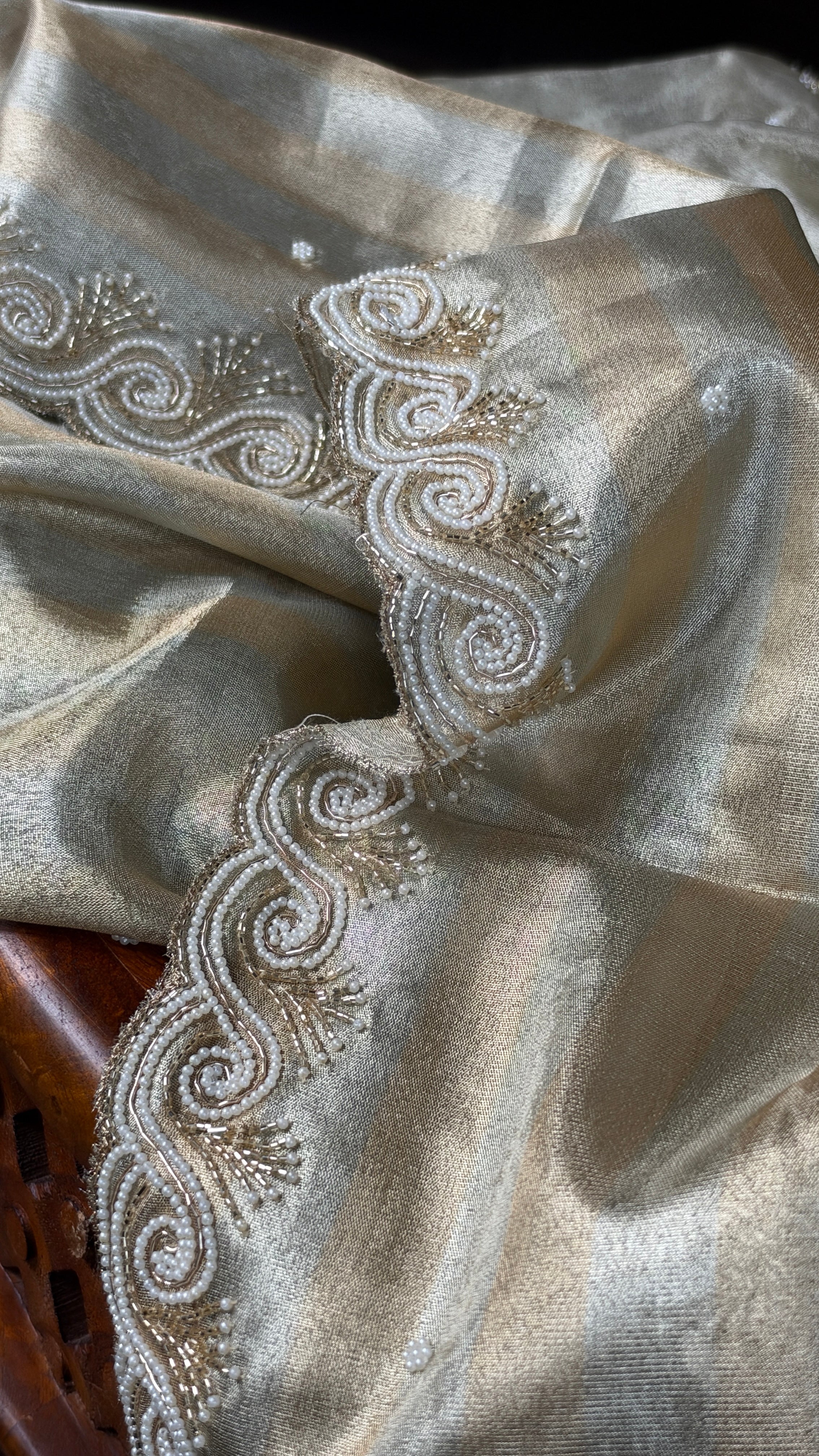 Designer Tissue Silk - Silver Golden Embroidered 2
