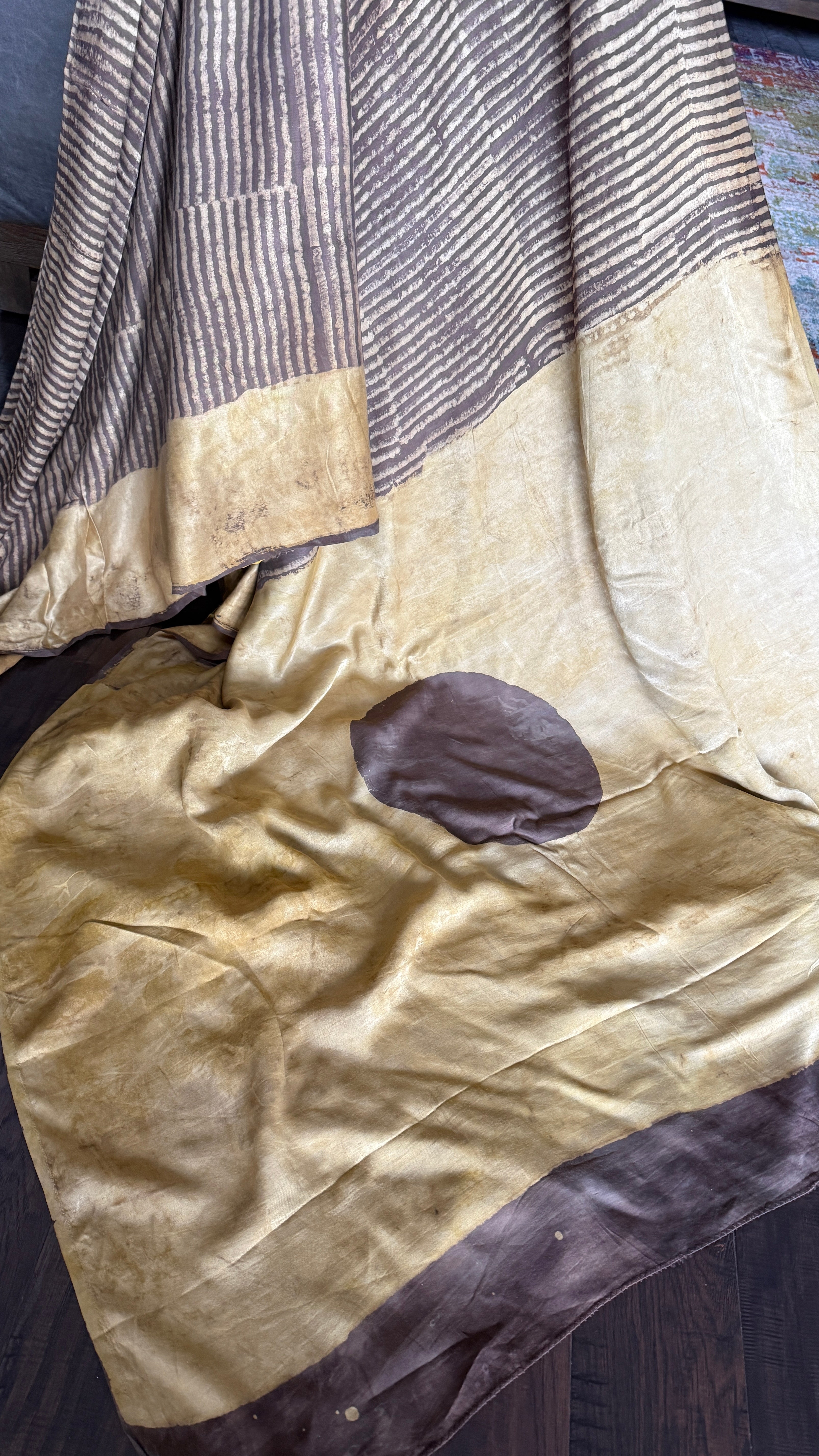 Modal Silk Vegetable Organic Dye Saree - Mocha Brown Yellow