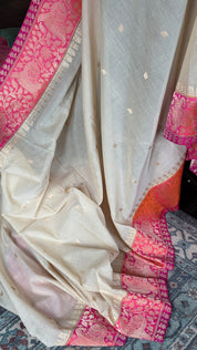 Pure Iktara Malmal Cotton by Silk Banarasi - Beige Pink Orange Kadhua