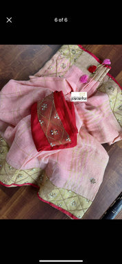 Designer Linen Sequin Embroidered - Peach Red