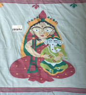 Pure Khadi Cotton  - Light Butter Cream Durga Ganesha