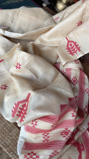 Pure Tussar Silk Jamdaani - Beige Red