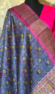 Pure Tussar Silk Digital Printed -  Blue Magenta Patola