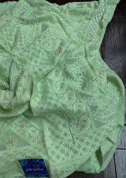 Designer Pure Georgette Chikankari - Light Pista Green