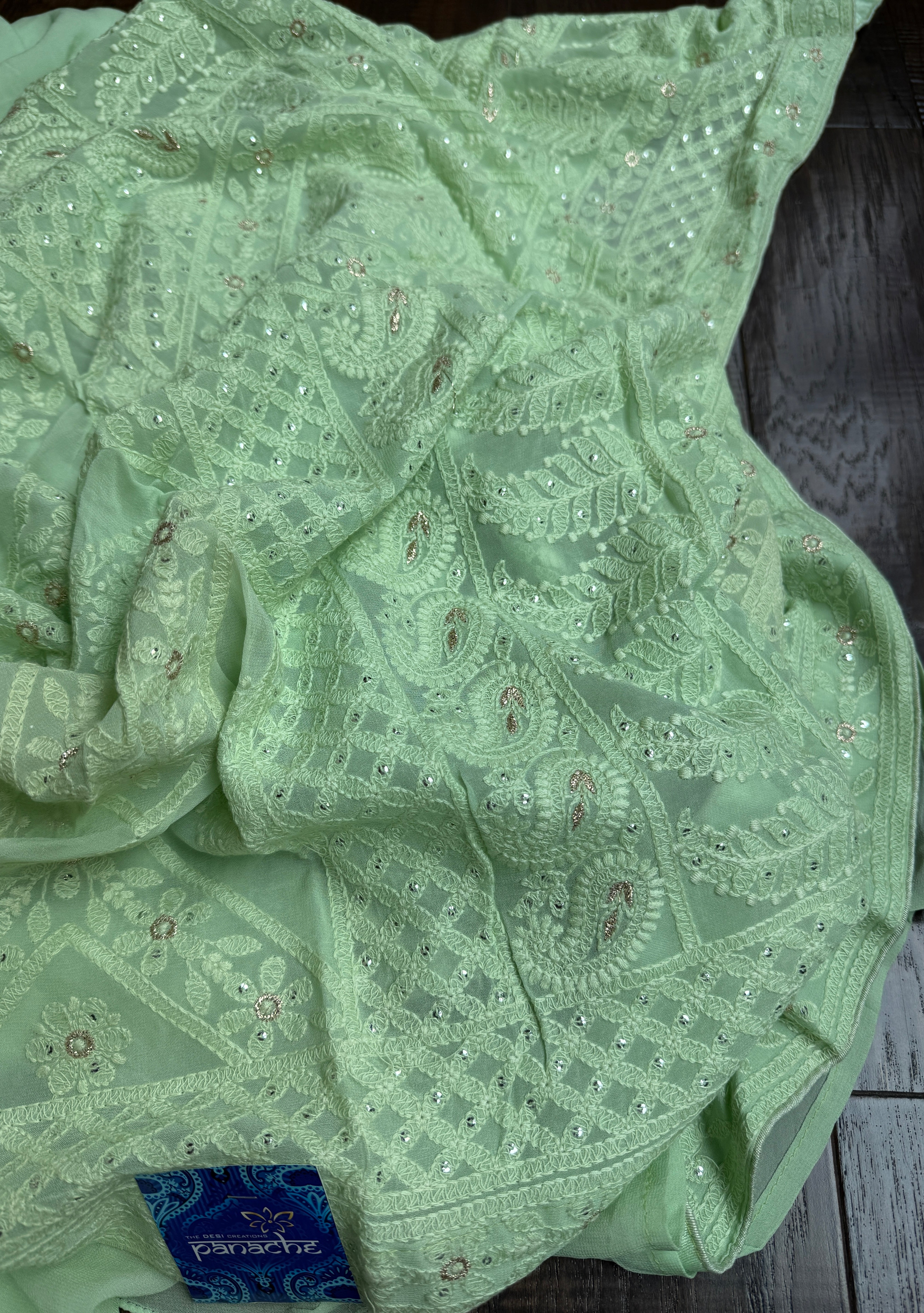 Designer Pure Georgette Chikankari - Light Pista Green