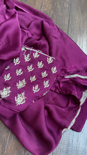 Designer Satin Silk - Wine Stone Border