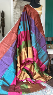 Chanderi Tissue Silk - Multi Color woven Rangkat