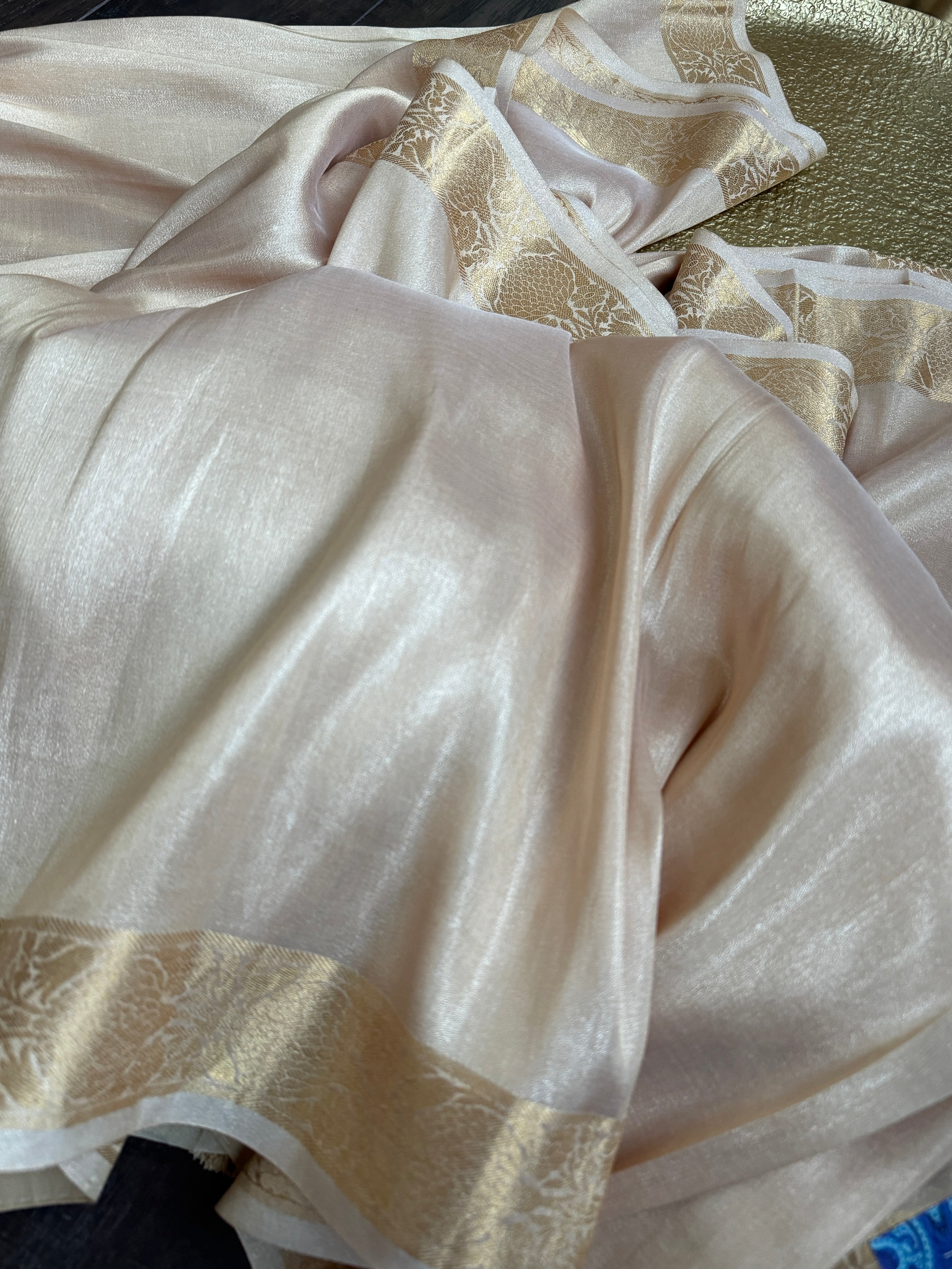 Pure Tissue Silk Banarasi - Golden Silver