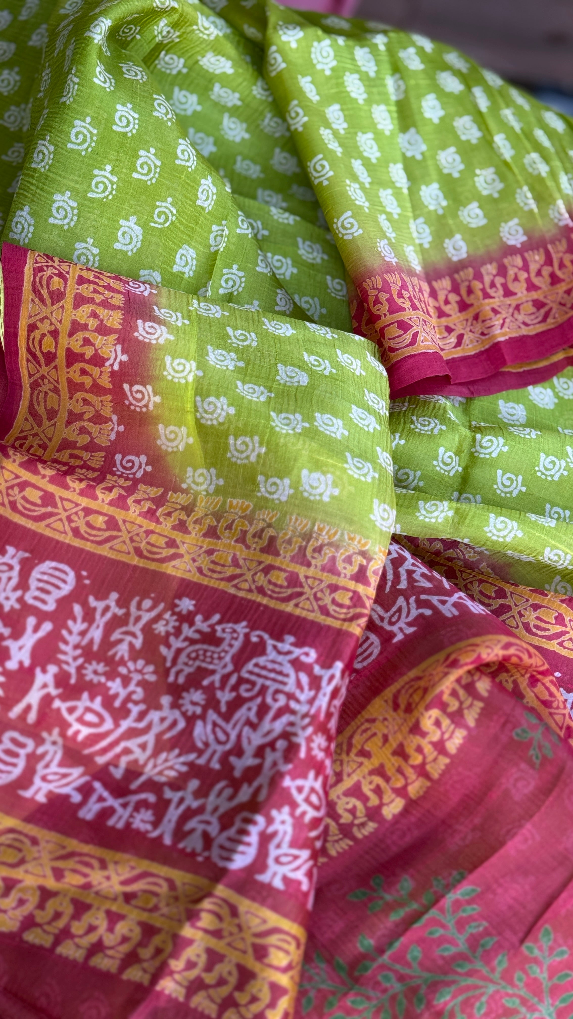 Pure Murshidabad Silk - Lime Green Printed