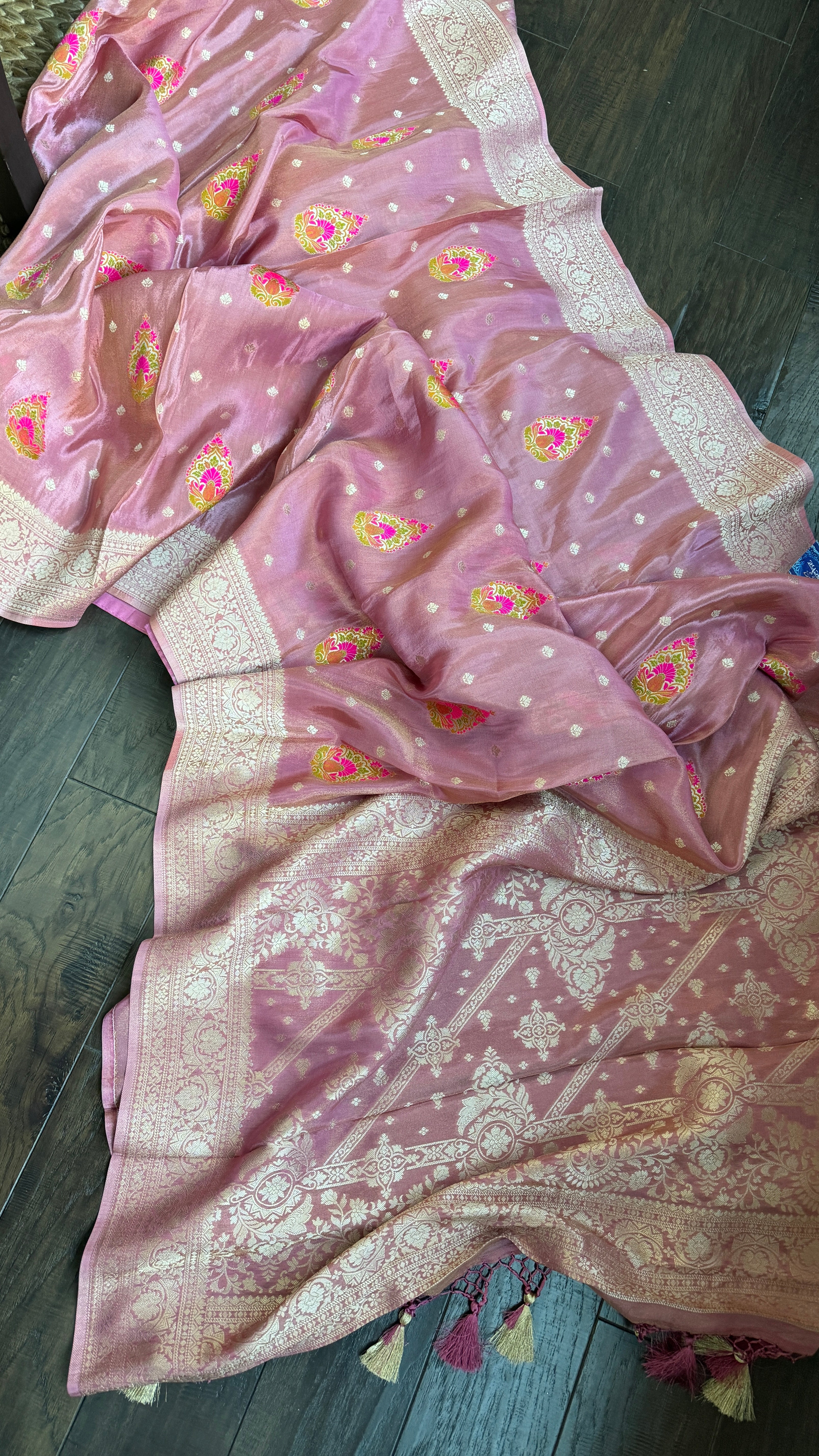 Designer Tissue Silk Banarai - Pink Meenakari