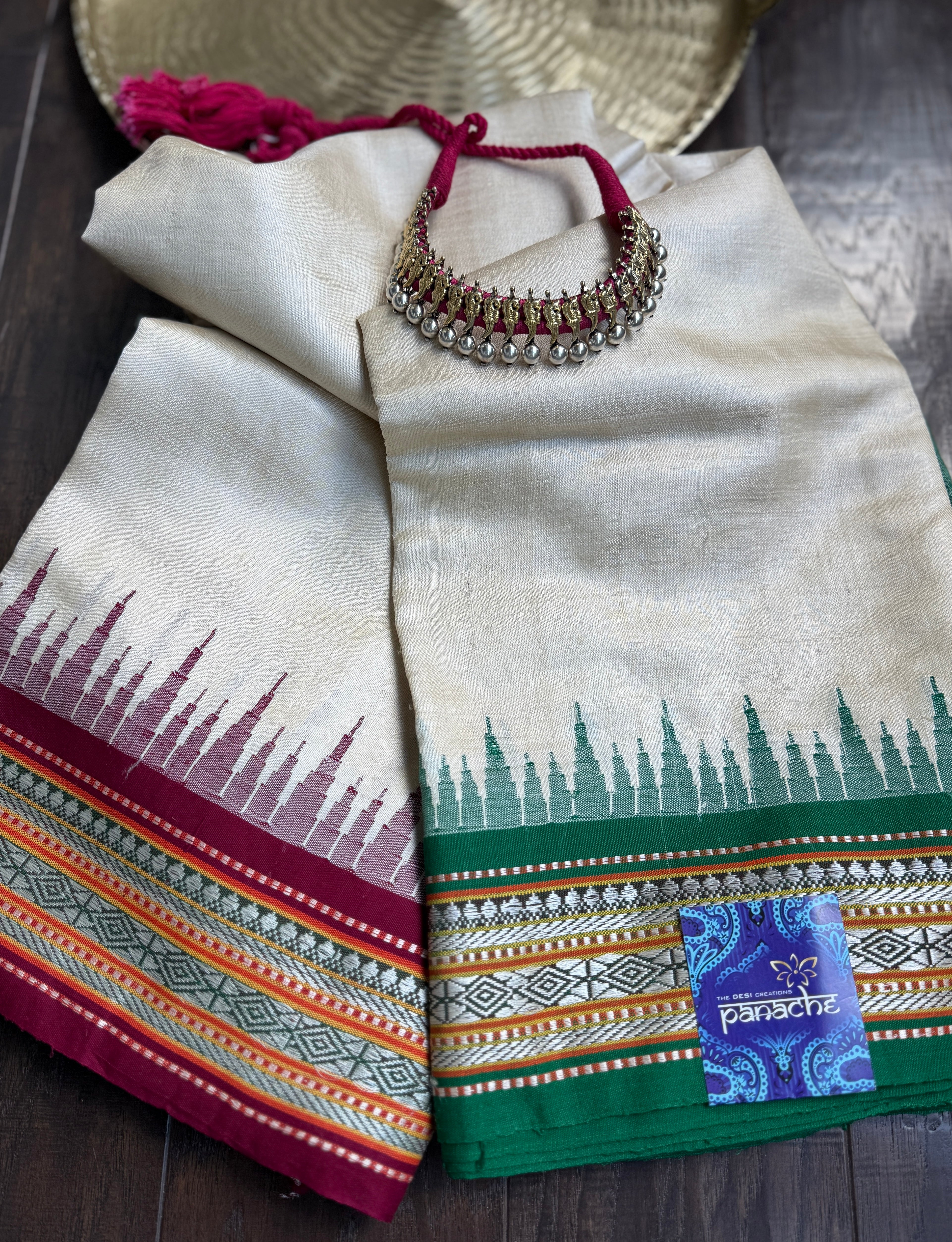 Vidarbha Tussar Silk - Tussar Color Ganga Yamuna Woven
