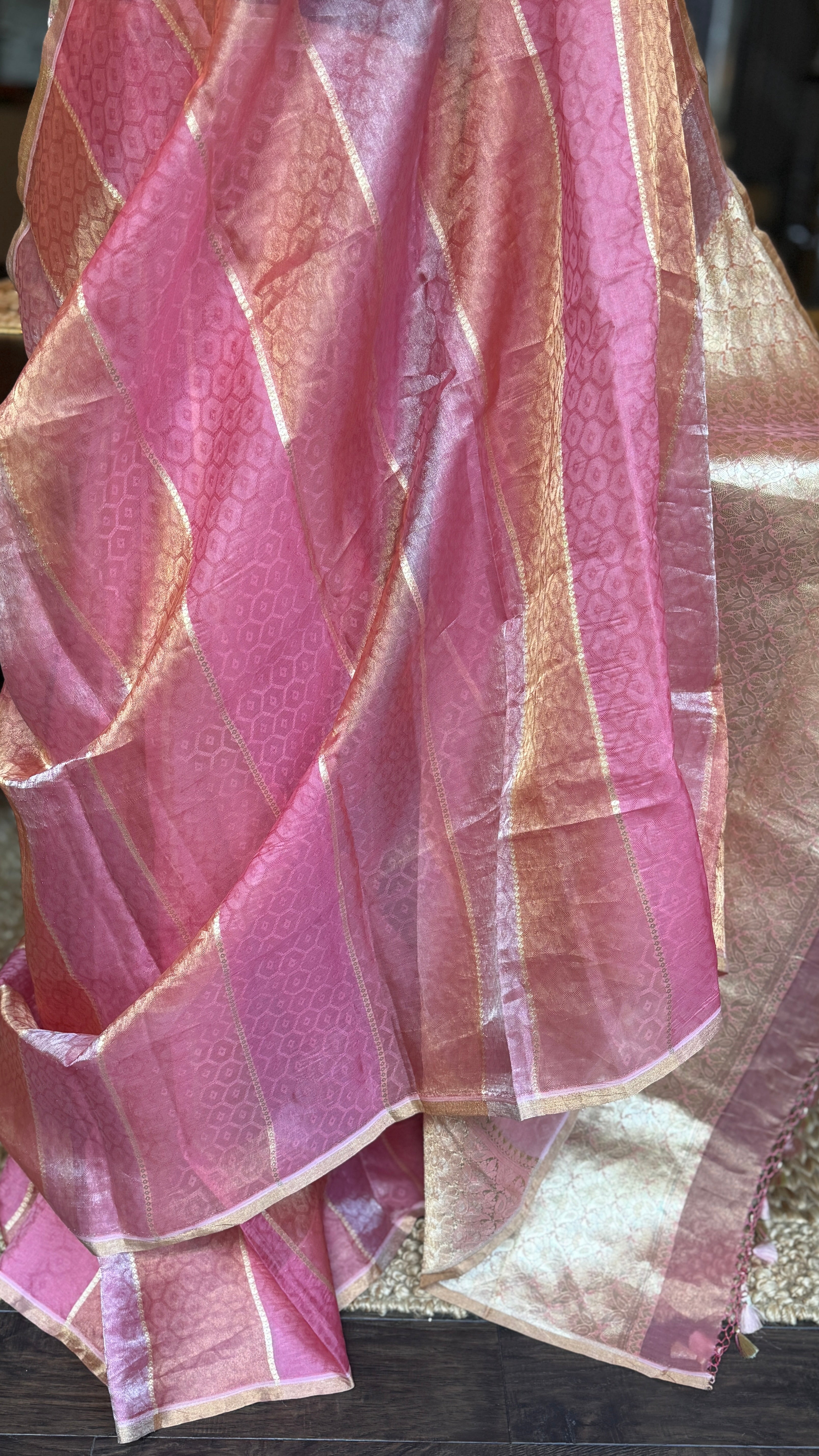 Tissue Organza Silk Banarsi - Rangkat Peach Pink