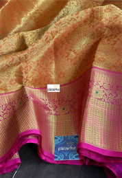 Soft Silk Banaras Saree - Orange Pink Tanchoi