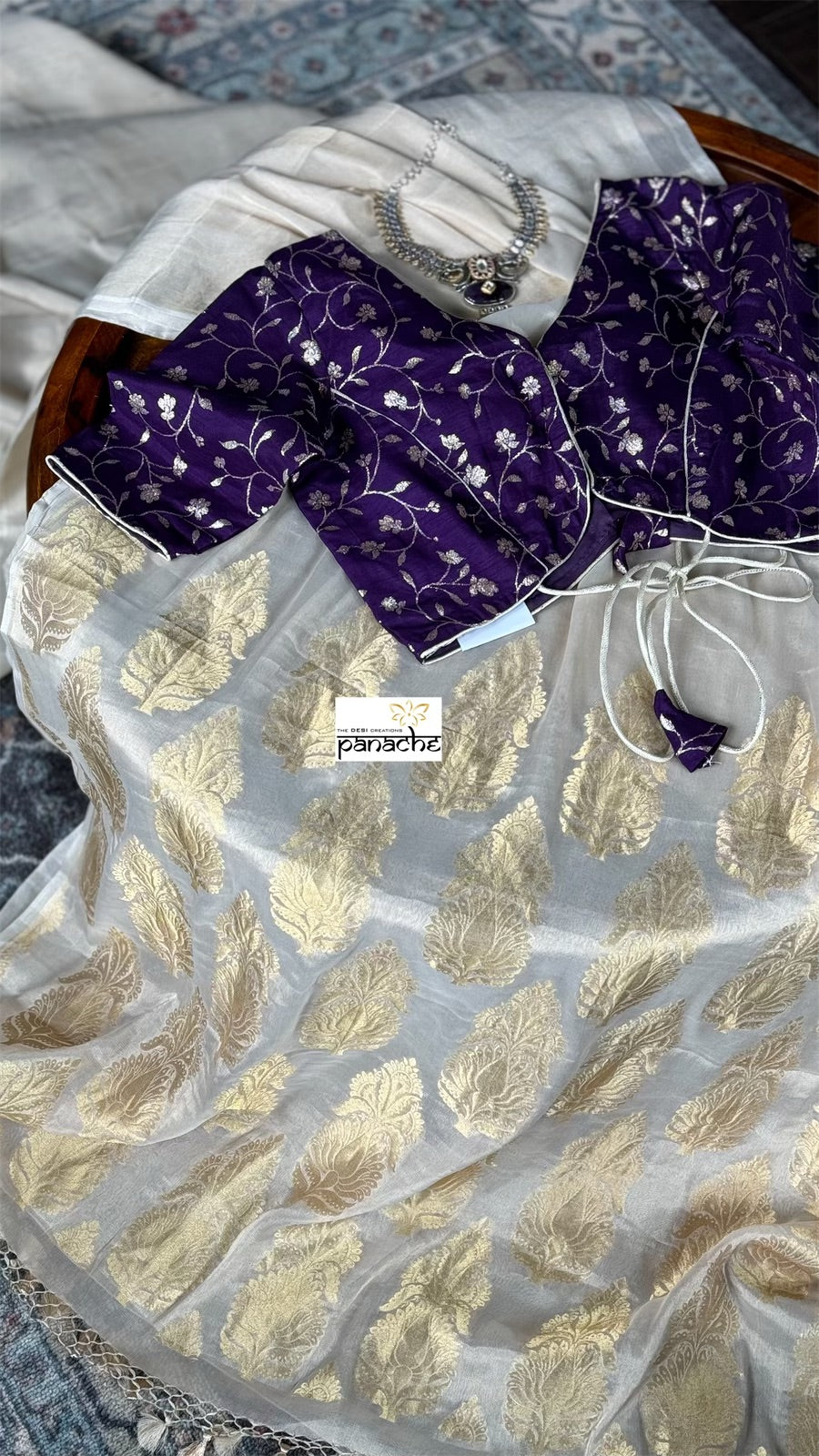 Khaddi Tissue Chiffon Banarasi - Golden Offwhite Woven