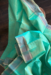 Chanderi Silk Cotton Tissue - Sea Green Woven