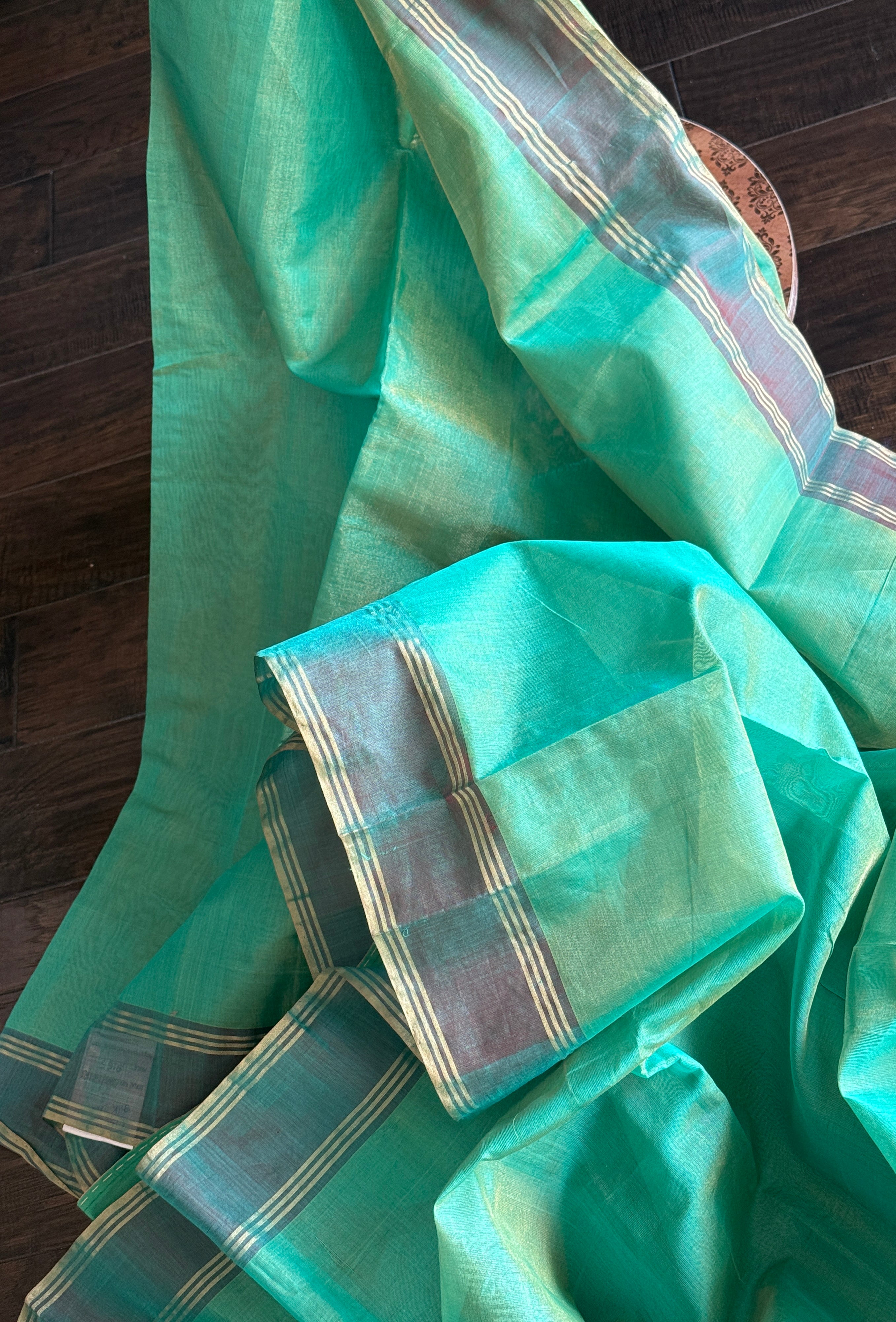 Chanderi Silk Cotton Tissue - Sea Green Woven