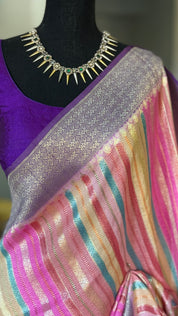 Khaddi Tussar Banarasi -  Pink Multi color Purple