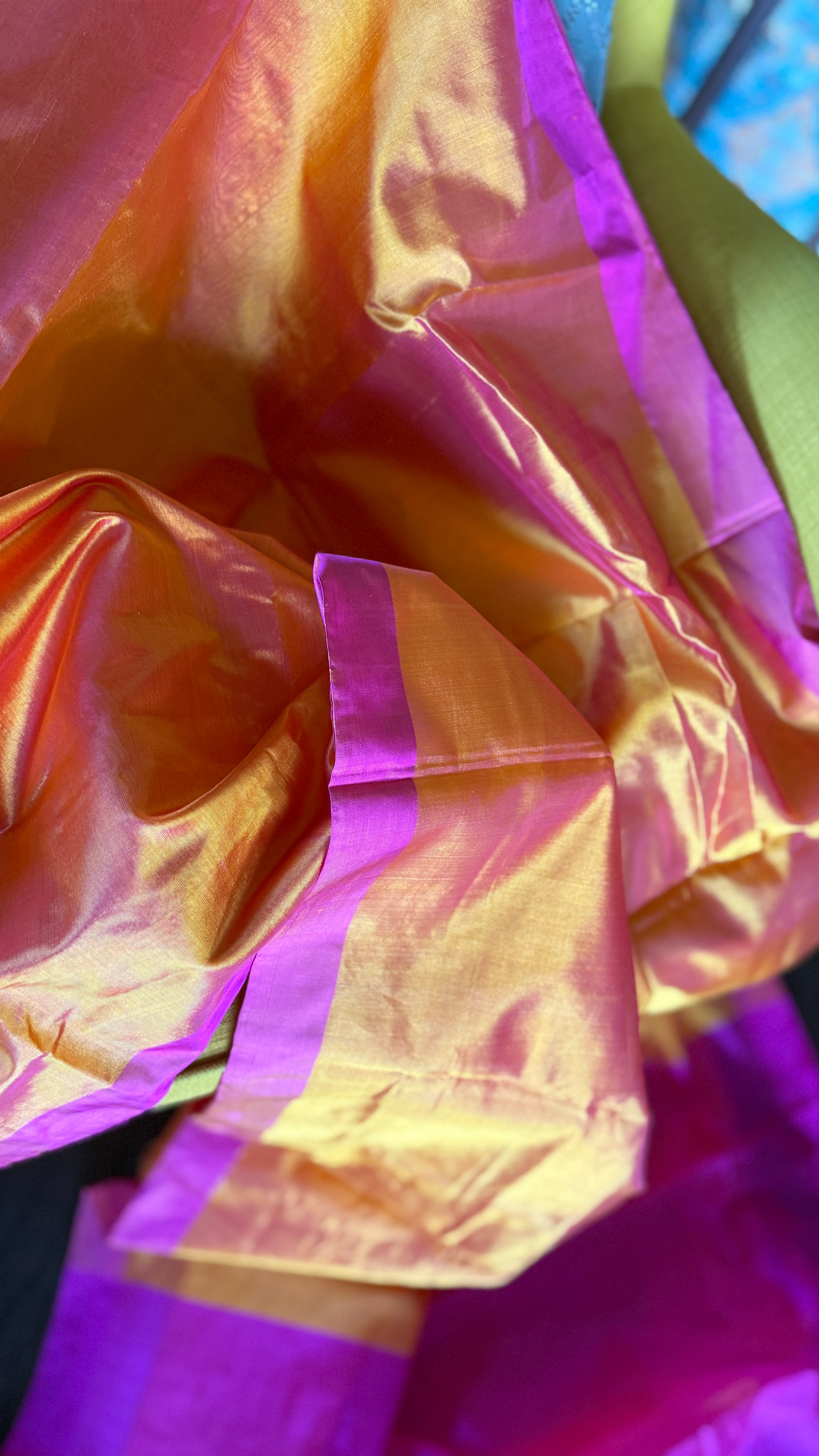 Pure Chanderi Pattu Silk - Sunrise Orange Pink