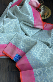 Kora Silk Banaras Chanderi - Grey Pink