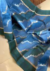 Kora Silk Leheriya Banarsi - Blue Shaded