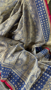 Pure Silk Brocade Banarasi- Navy Blue
