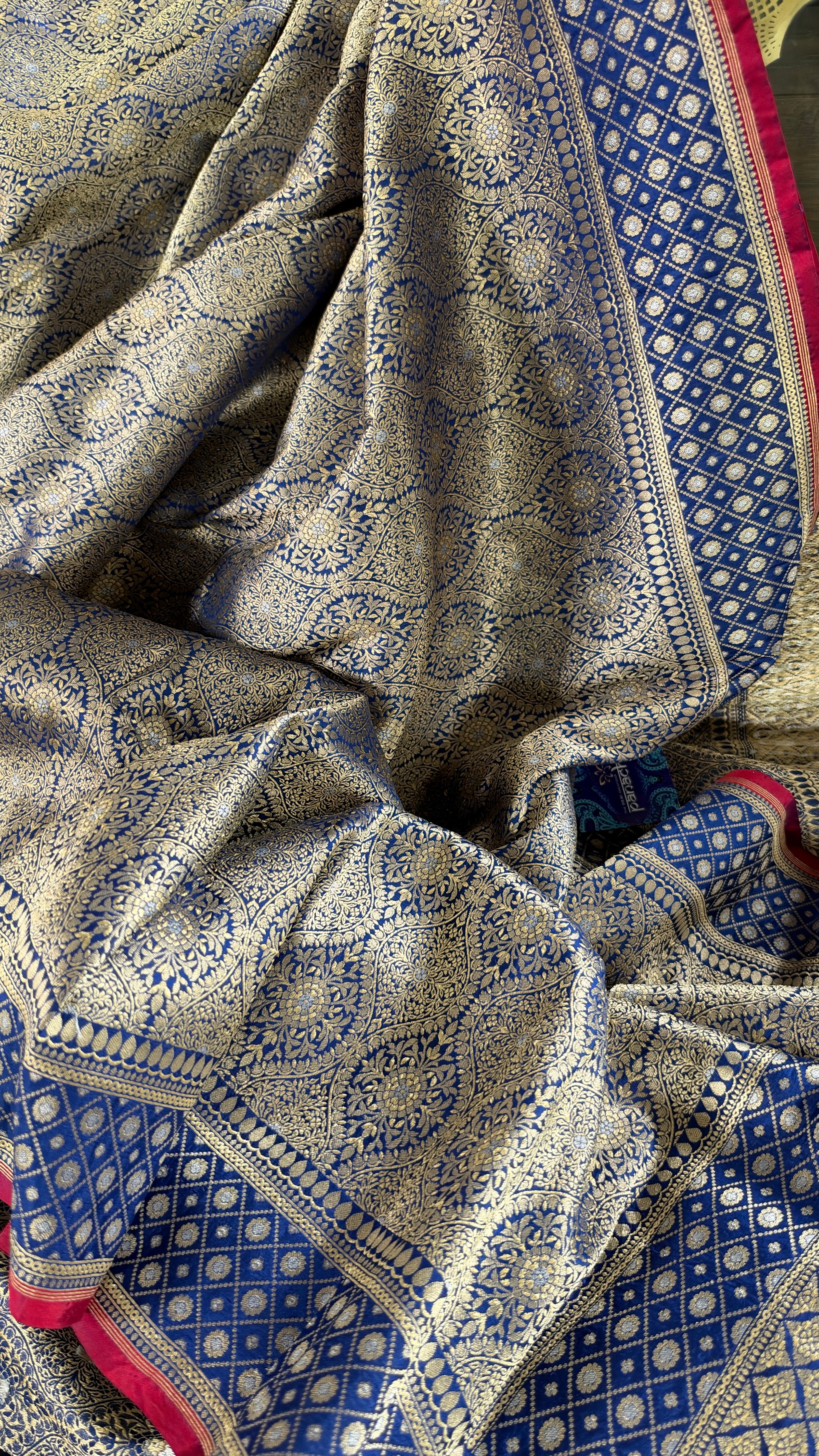 Pure Silk Brocade Banarasi- Navy Blue