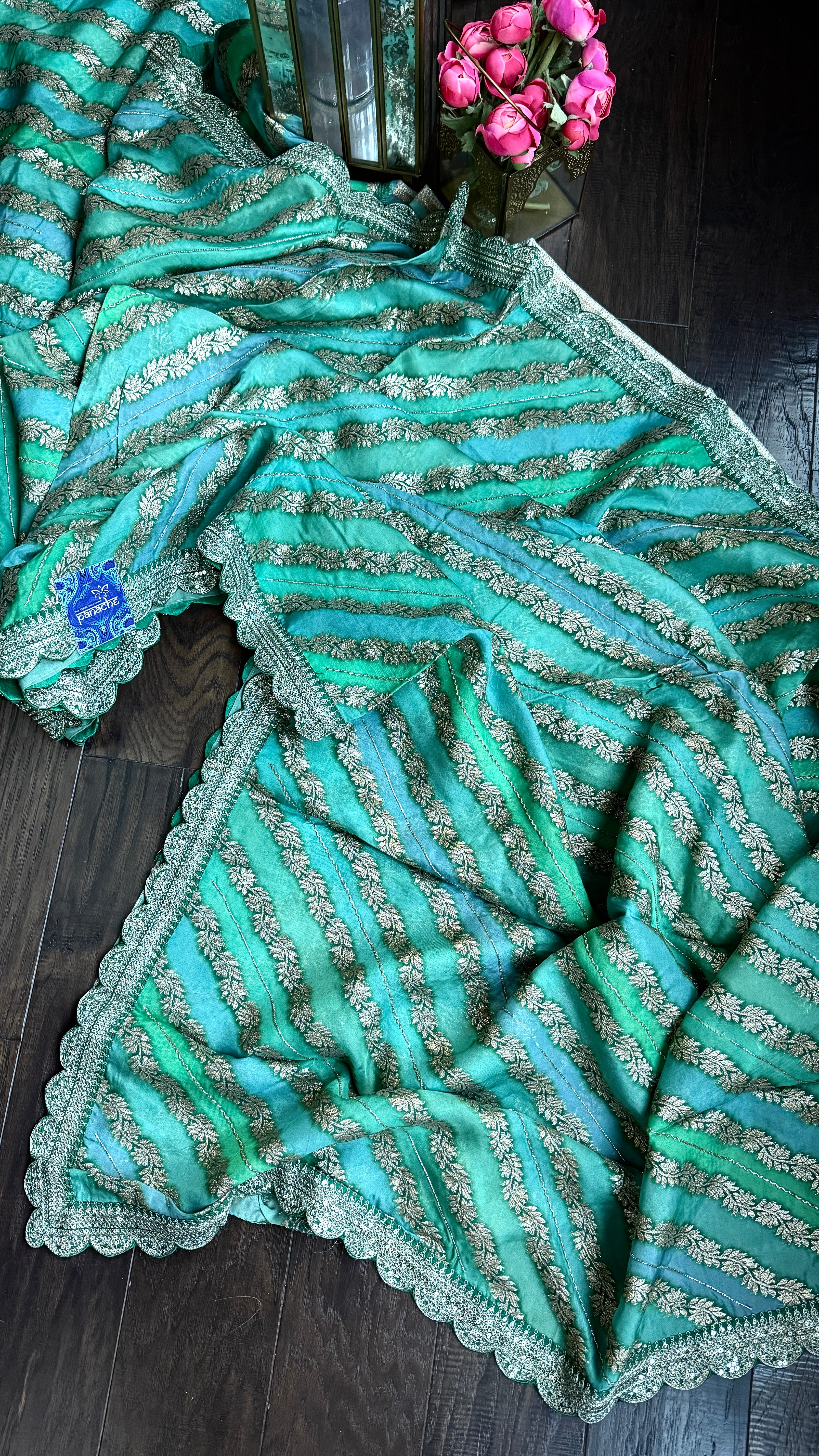 Designer Organza Georgette Leheriya - Sea green