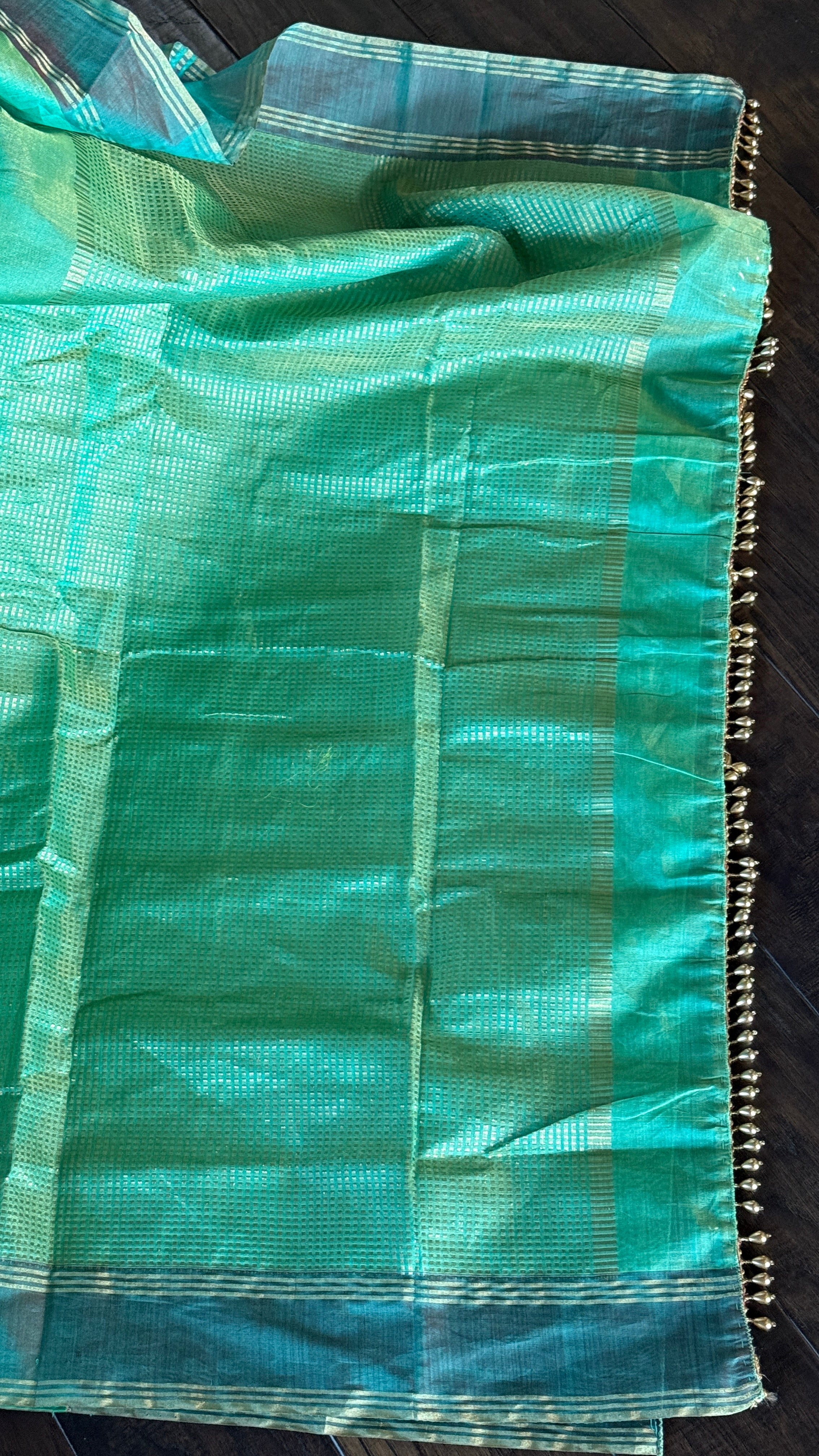 Chanderi Silk Cotton Tissue - Sea Green Woven