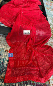 Designer Georgette Saree - Red Sequin