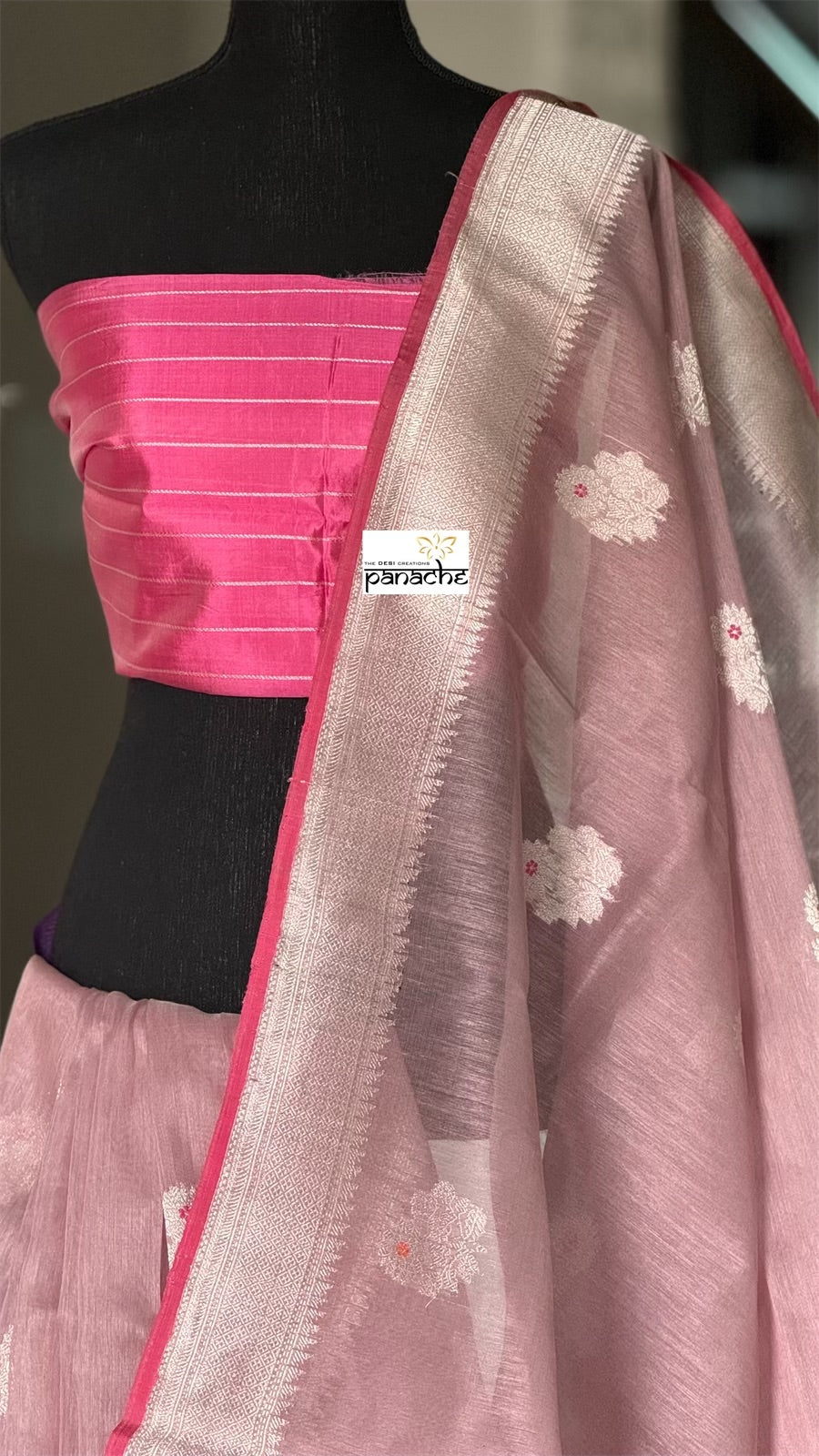 Linen Silk Banarasi - Thulian Pink