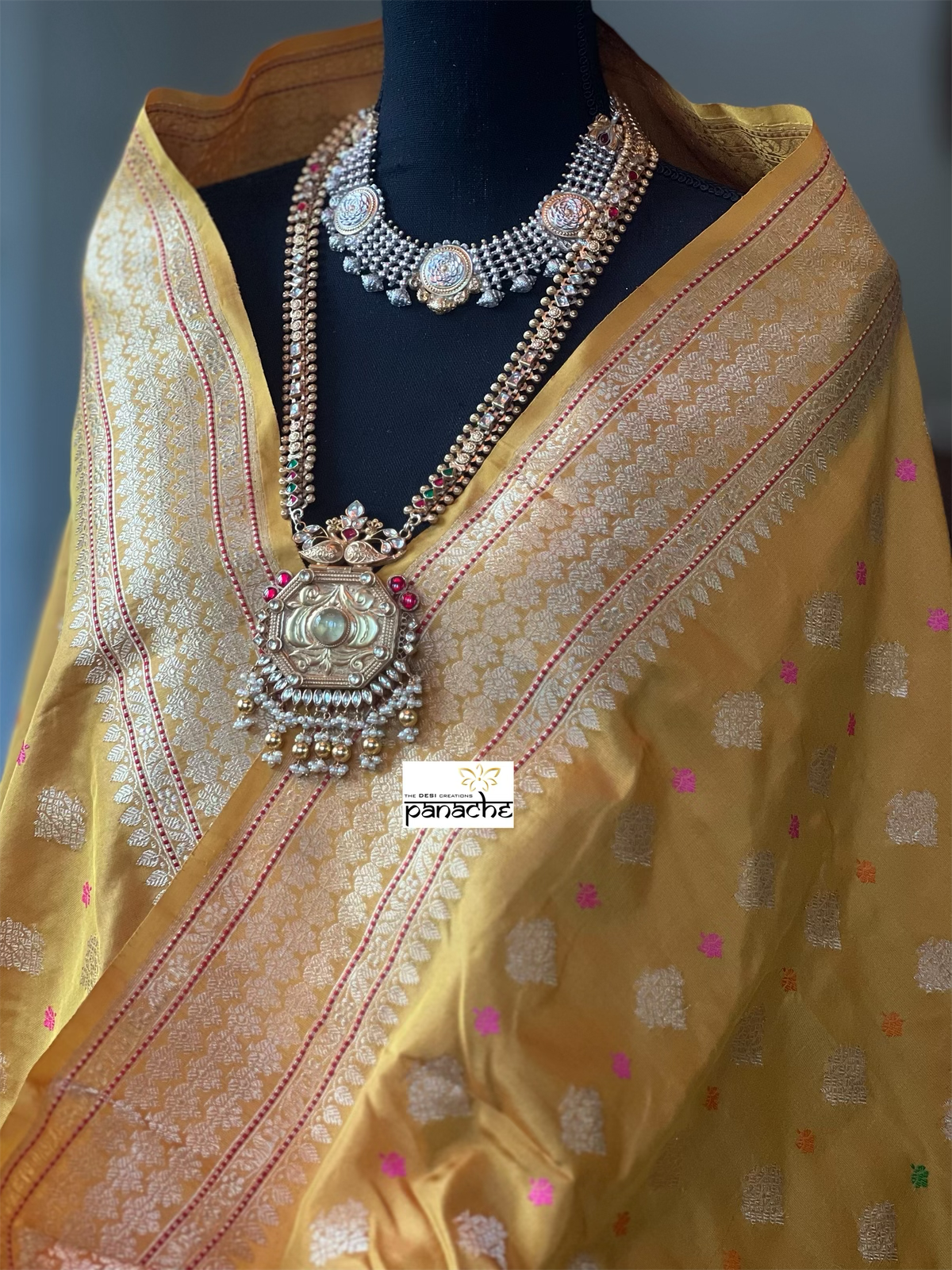 Pure Silk Kadwa Banarasi- Yellow Meenakari