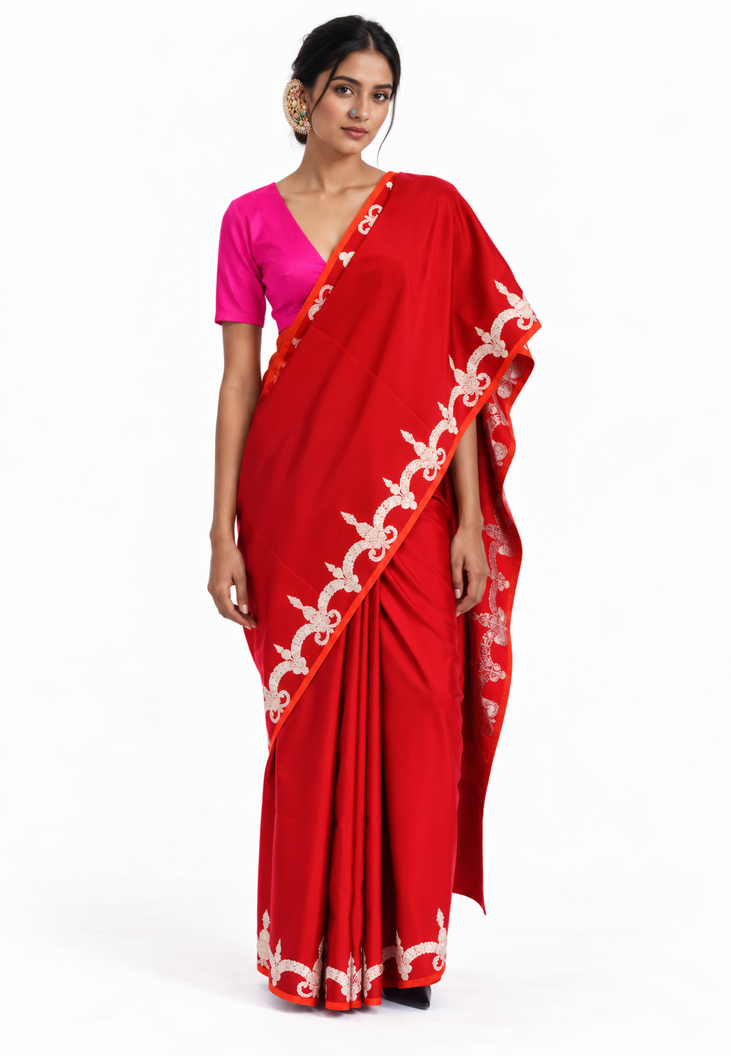 Pure Chanderi Pattu Silk - Red Silver Zari