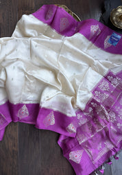 Chiniya Silk Banarasi - Off White Purple Woven