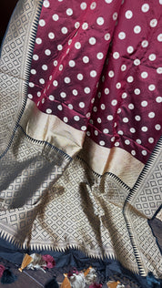 Pure Silk Katan Banarasi - Wine Maroon Black