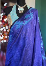 Designer Pure Matka Silk Jamdaani Sequin - Royal Blue Firozi