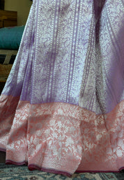 Pure Katan Tissue Silk Banarasi - Lavender Peach Tanchui