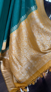 Tussar Georgette Banarasi- Navy Blue Ochre Yellow