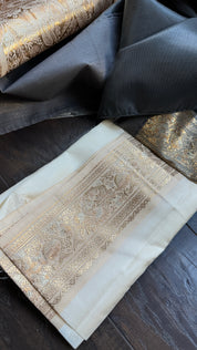 Soft Silk Valkalam - Grey Golden Zari