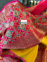 Soft Silk Patola Banarasi - Yellow Pink Red