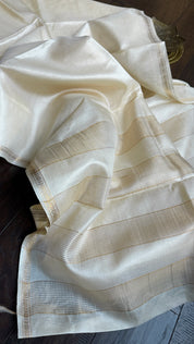Pure Tussar Silk - Cream Beige Golden Zari Woven1