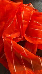 Kora Silk Banarasi - Fanta Orange