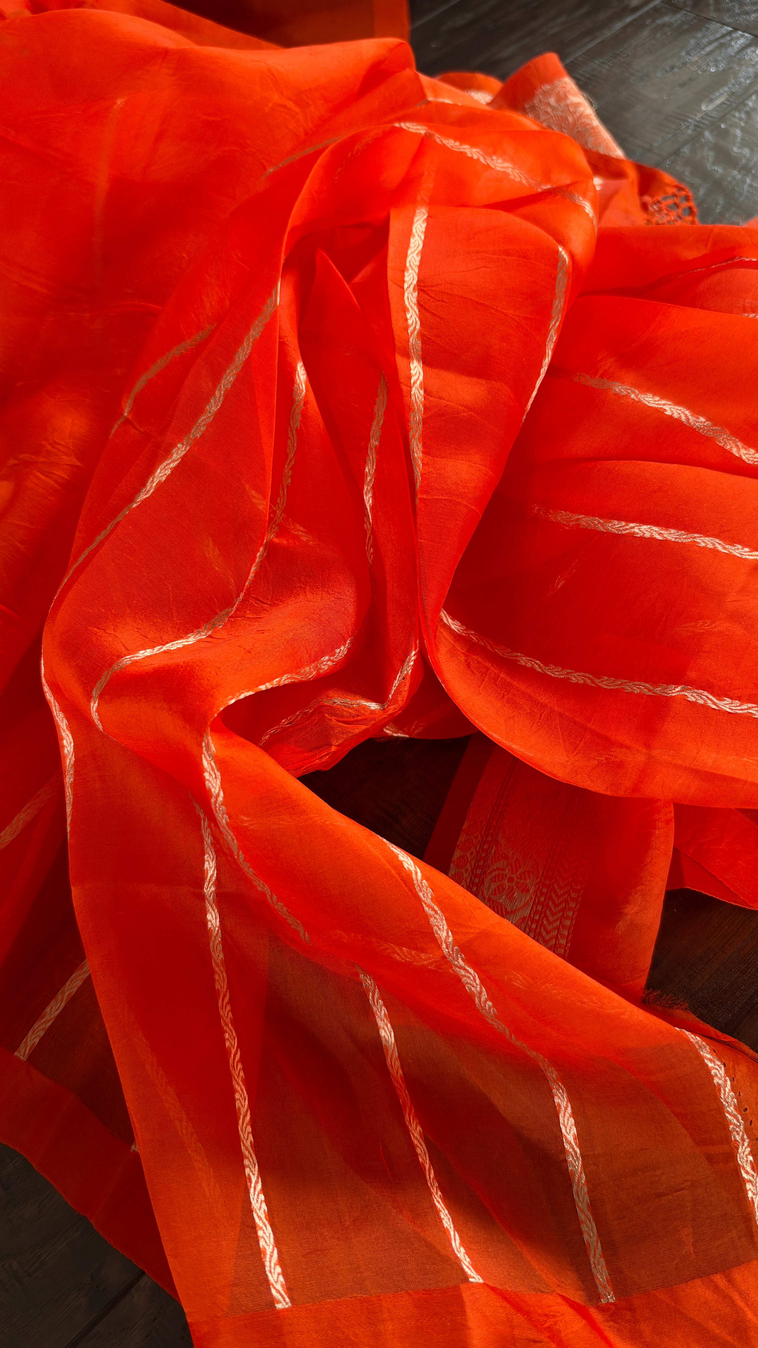 Kora Silk Banarasi - Fanta Orange