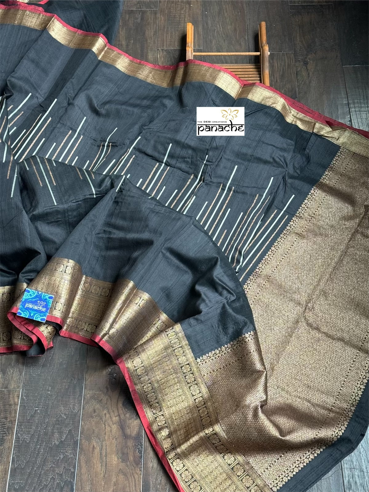 Pure Tussar Silk Banarasi - Black Antique Zari