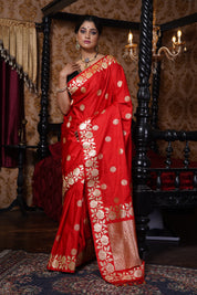 Pure Silk Mashru Banarasi- Red Kadhua