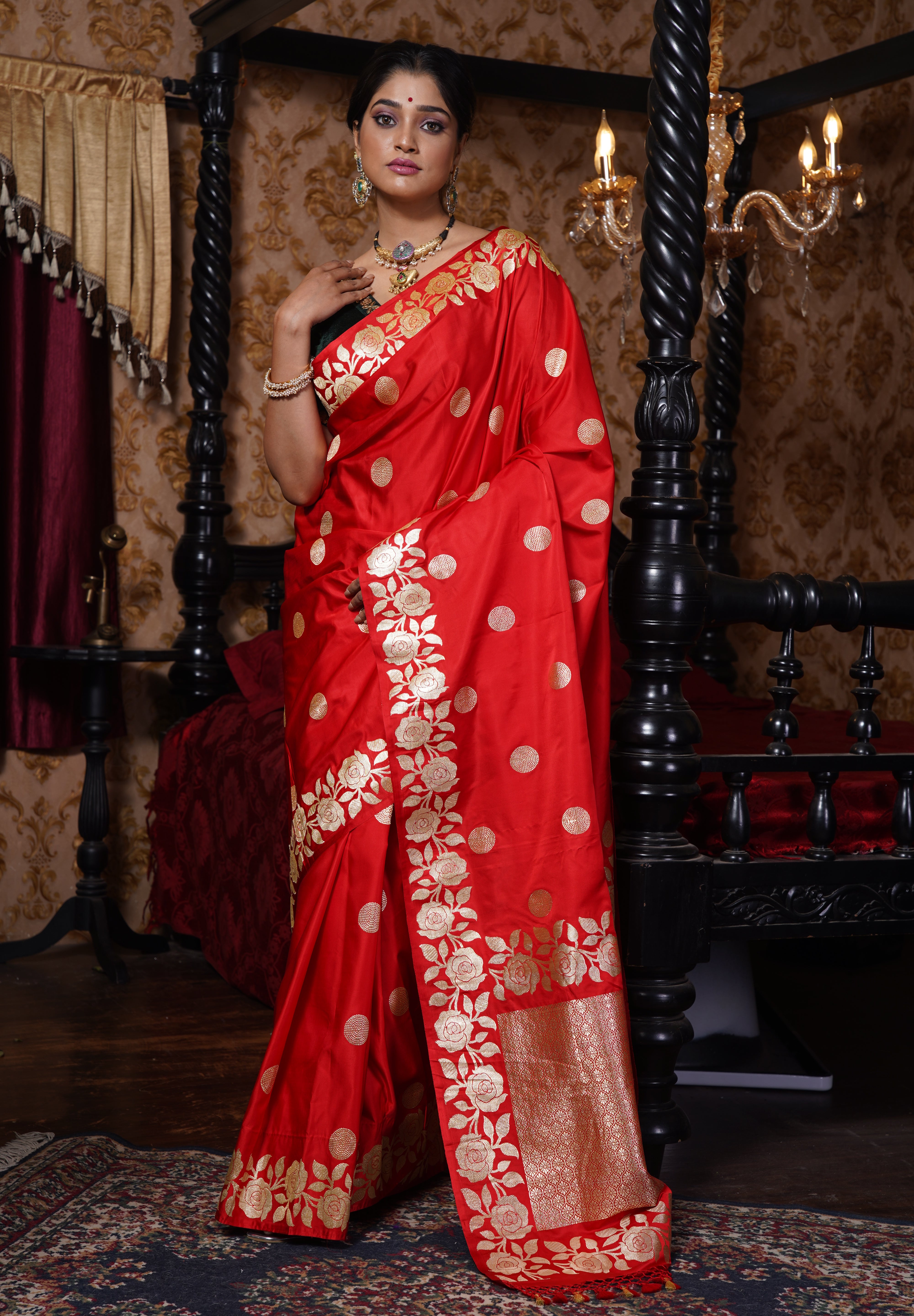 Pure Silk Mashru Banarasi- Red Kadhua