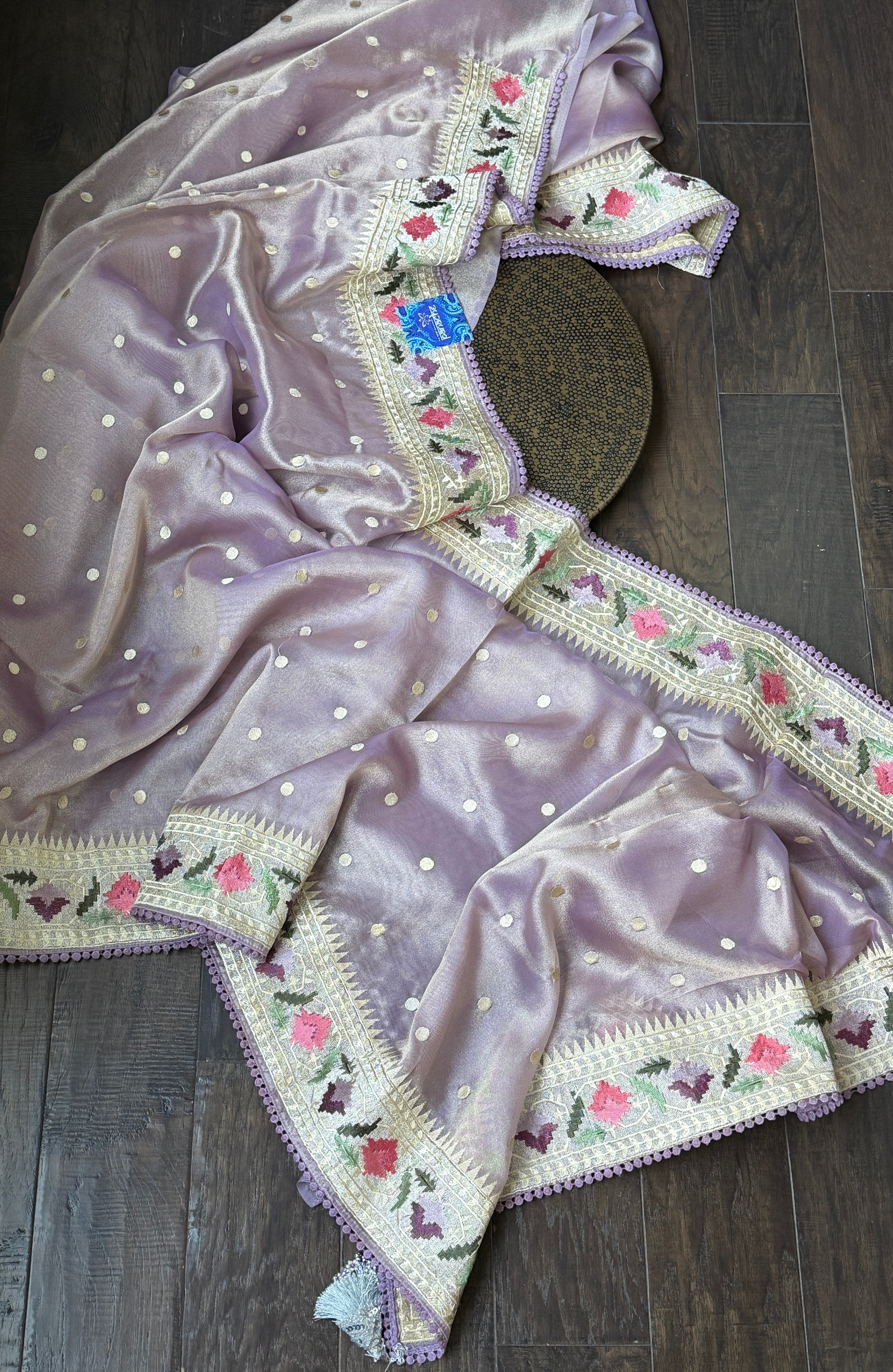 Designer Tissue Silk Paithani - Mettalic Lavender Embroidered